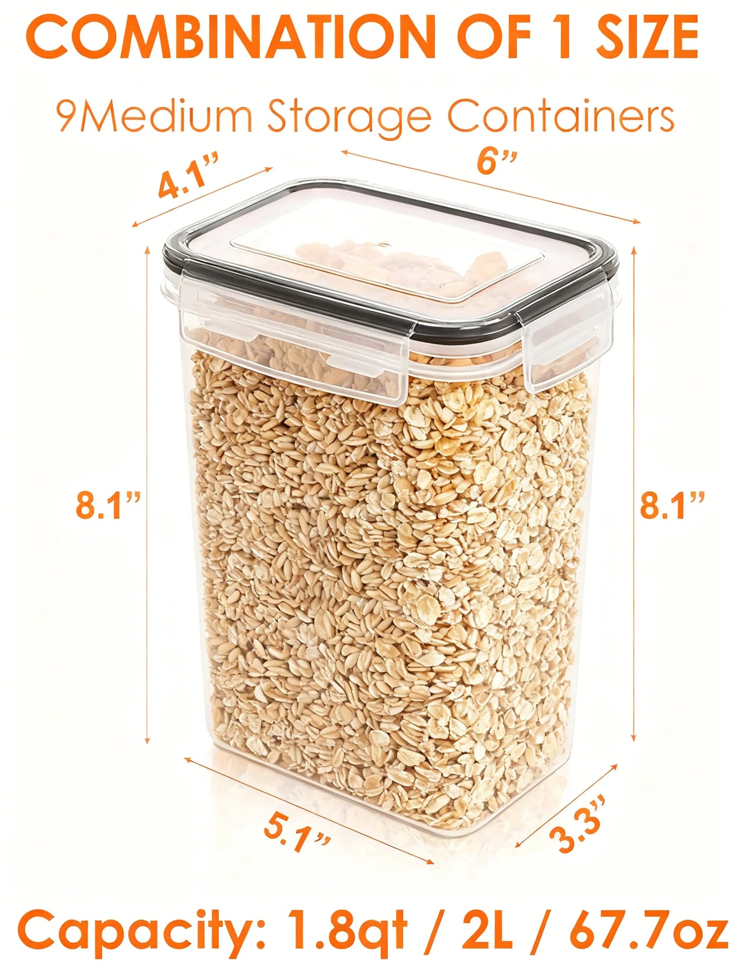 Airtight Food Storage 9-Piece Set | 2L Containers with Labels, BPA-Free