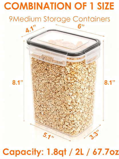 Airtight Food Storage 9-Piece Set | 2L Containers with Labels, BPA-Free