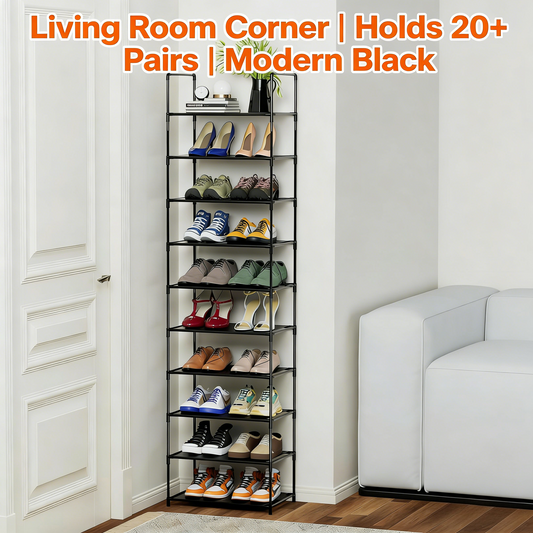 10-Tier Shoe Rack – Holds 20-25 Pairs
