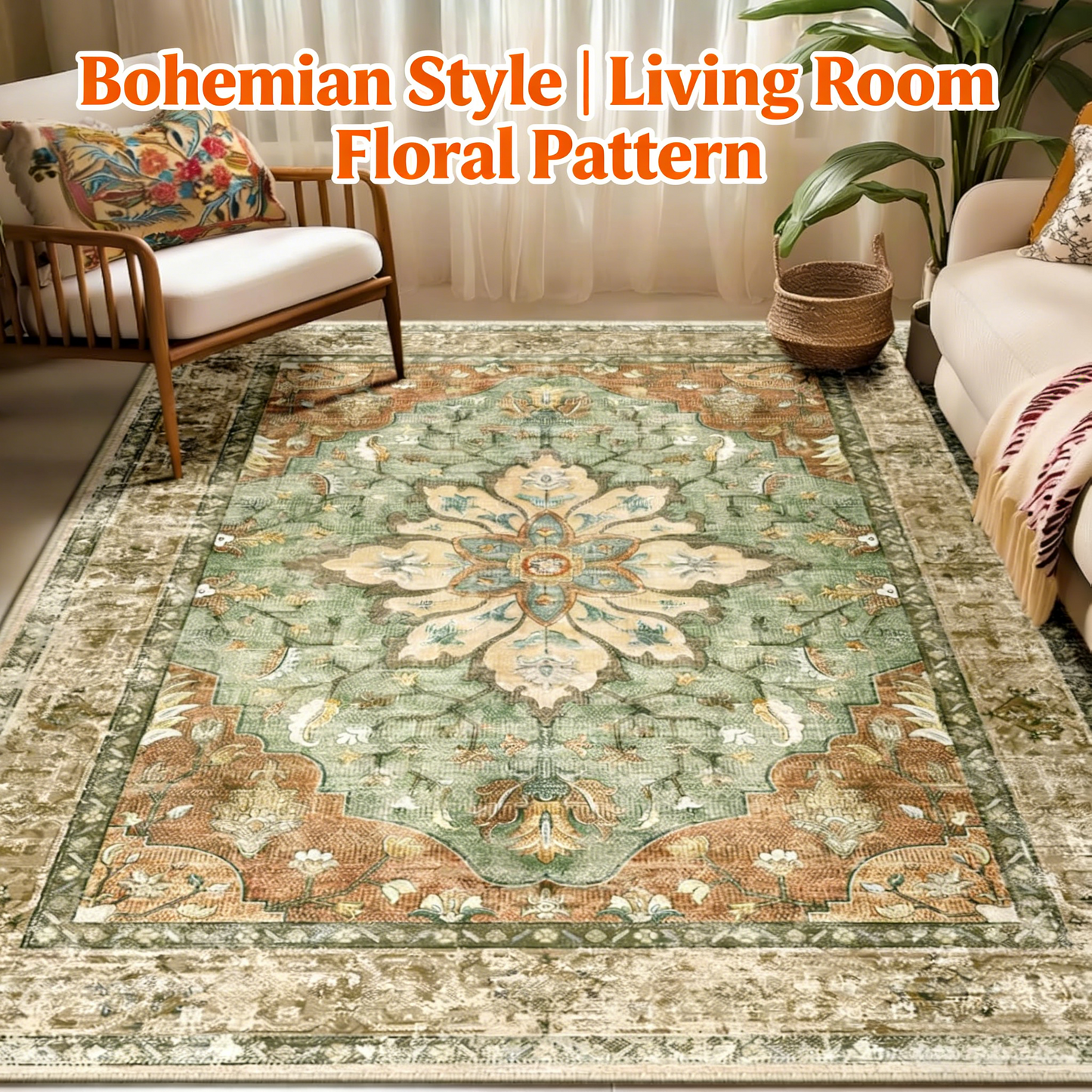 5'x7' Washable Non-Slip Area Rug – Floral Vintage Medallion Pattern