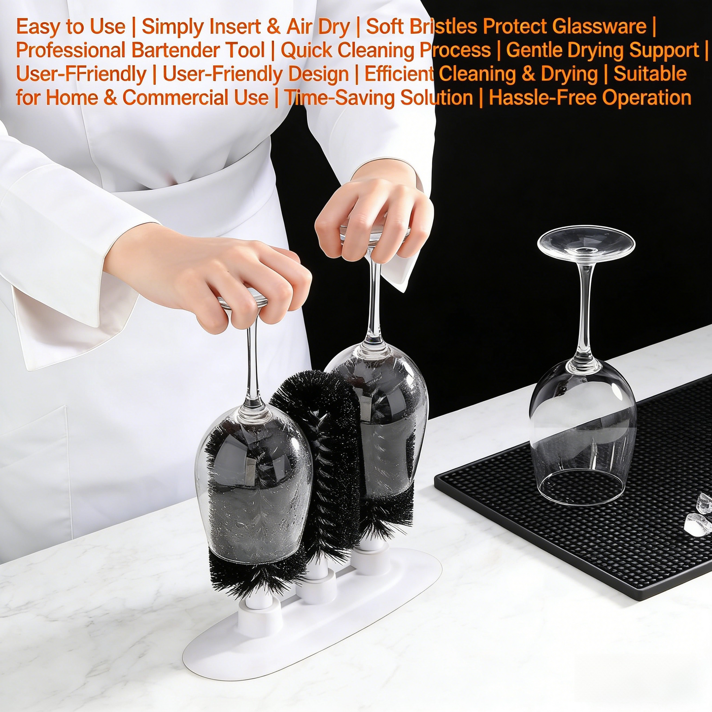 Triple Brush Bar Glass Washer – 3 Brushes, Suction Base, Non-Battery Powered.
