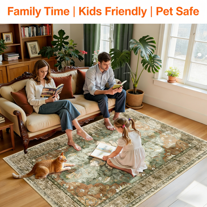 5'x7' Washable Non-Slip Area Rug – Floral Vintage Medallion Pattern