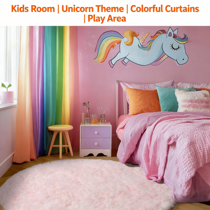 Fluffy shag rug perfect for bedrooms, nurseries, and playrooms. Adds a cute and aesthetic touch to any space.