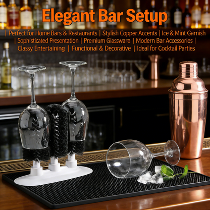 Triple Brush Bar Glass Washer – 3 Brushes, Suction Base, Non-Battery Powered.