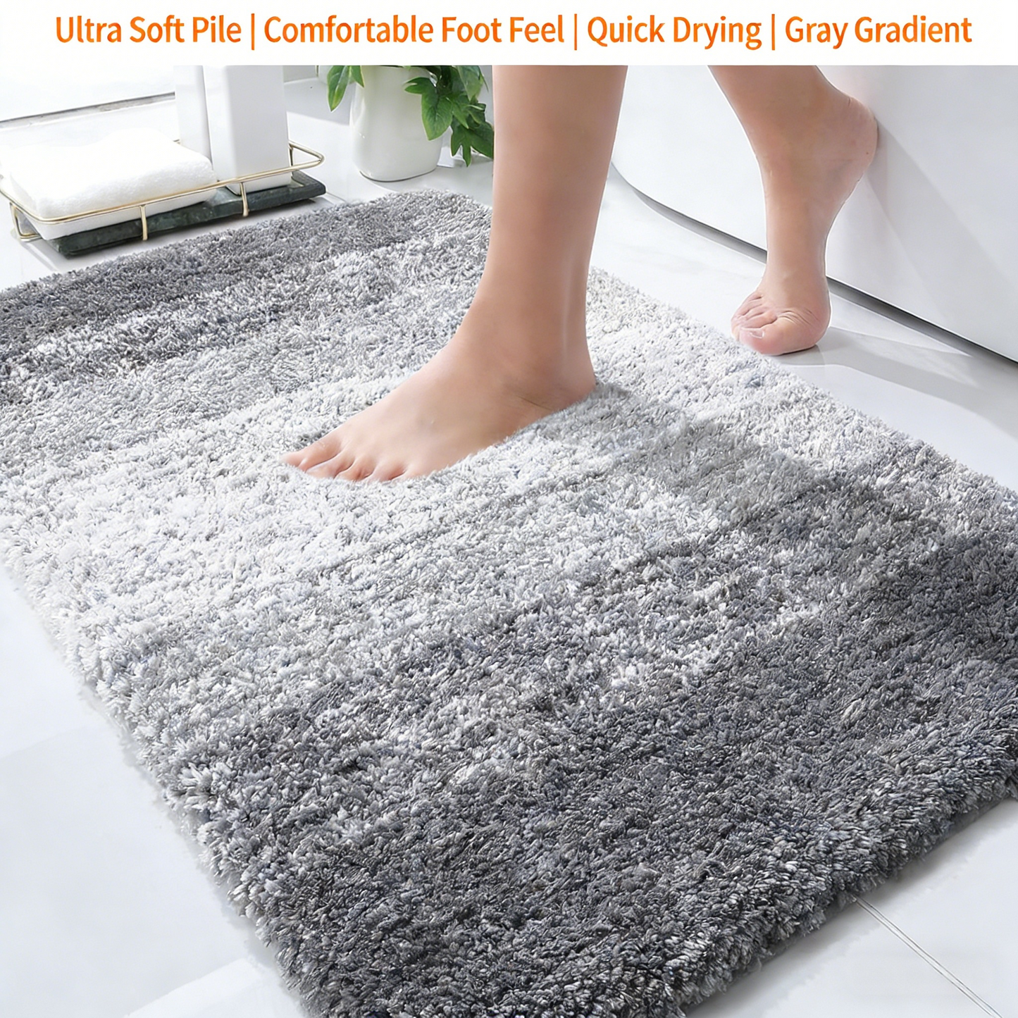 Bathroom Rug Mat 30x20, Soft & Absorbent Microfiber, Rubber Backing, Quick Dry, Machine Washable, for Bathroom Floor, Tub & Shower, Home Decor, Grey.
