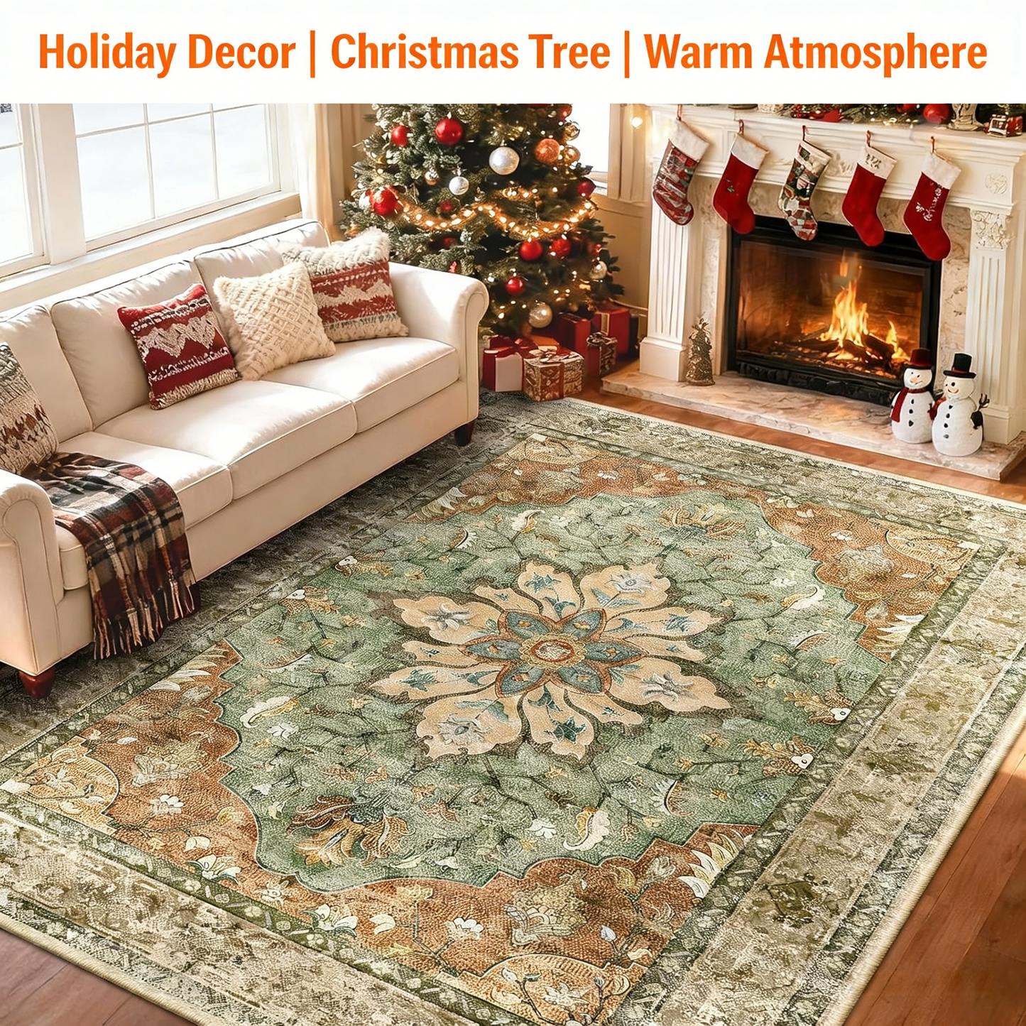 5'x7' Washable Non-Slip Area Rug – Floral Vintage Medallion Pattern