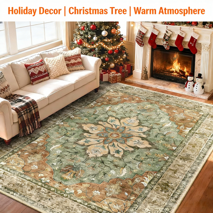 5'x7' Washable Non-Slip Area Rug – Floral Vintage Medallion Pattern